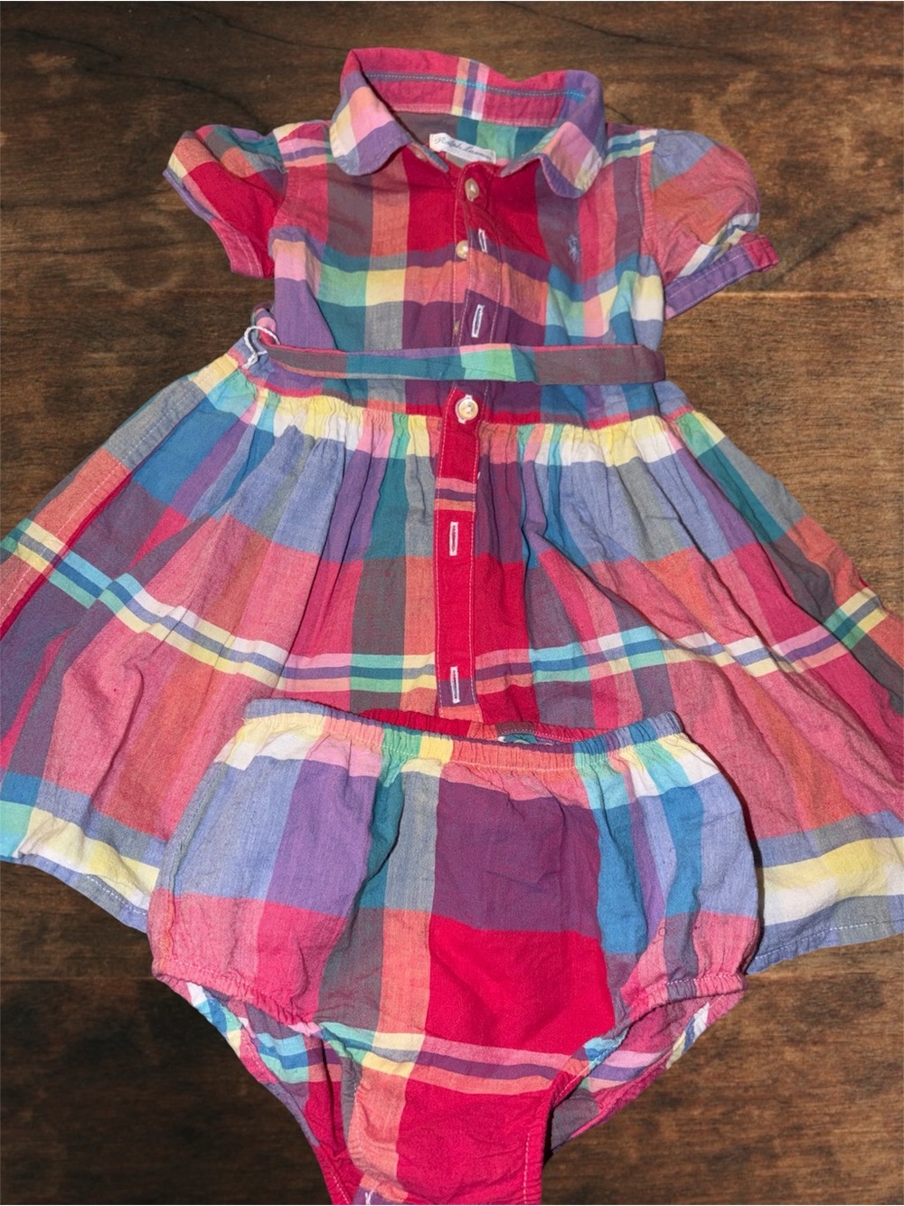 Colorful Plaid Button-Front Baby Dress with Bloomers